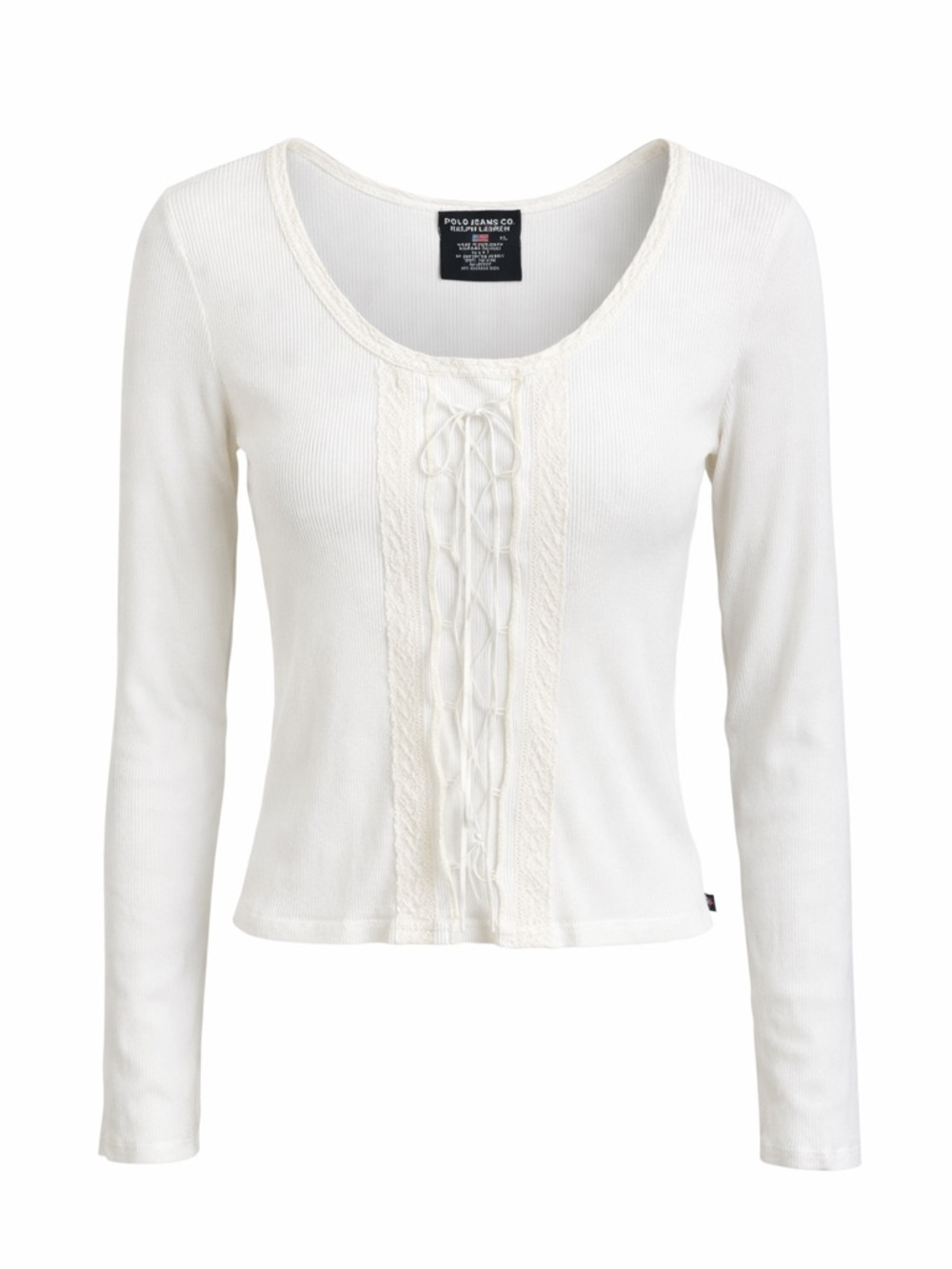 Polo Jeans Co‎ Ralph Lauren White Lace Trim Tie Front Henley Top XL